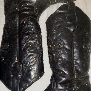 Black Embellished Leather Boots
